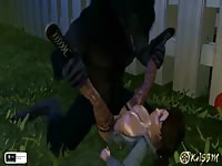 Black wolf fucking the mouth and pussy of beastie gal