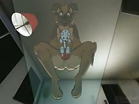 Horny furry dog fucking stuff toys with his cock