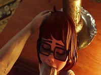 Nerd anime chick sucking a huge fat cock with her mouth
