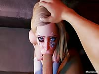 Beautiful blonde 3D girl sucking a big hard cock