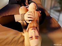 Busty blonde getting fucked by a 3D little dude