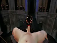 Uncensored 3D lady giving blowjob to a man's big dick