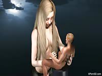 3D fantasy of little man fucking a giant girl