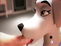 White dog sucking the big cock of a beastiality lover hentai dude