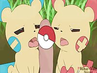 Furry animal girl pokemons sucking a huge hard cock