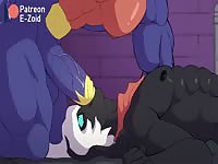 Monster dick got sucked by hentai red monster dude