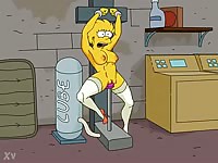 Mrs. Simpson getting fucked by a machine dildo while tied-up in fantasy cartoon