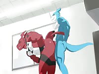 Blue monster with huge hentai cock fucking a gay red monster