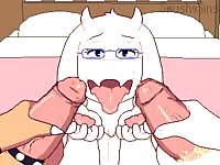 Busty animal MILF sucking gigantic dick while squeezing it between her titties 