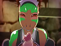 Naughty little animal bitch sucking monsters dick before letting it fuck her tight ass hole