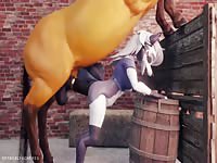 Gigantic horse dick wrecking a beastiality lover furry animal girl's pussy