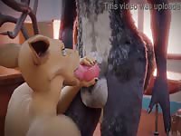 Innocent young wolf with giant dick forced to fuck slutty fox's ass holes