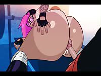 Seductive big tits MILF exposing her big ass while getting anal fuck by a young hentai boy