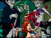 Seductive busty MILF loves riding a pumpkin while sucking monster's dick