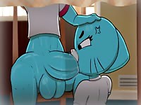 Little cartoon MILF deepthroating her husband's blue giant cock