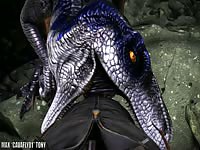 3D monster wild dinosaur sucking and deepthroating huge muscular dick