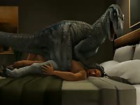 Extremely wild 3D dinosaur bitch brutally fucking musculine boy