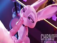Young horny rabbit babe loves giving intense blowjob until it cums on her mouth 
