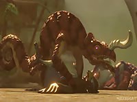 Horny 3D animal girl deepthroating dinosaur's gigantic cock