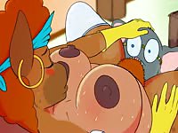 Horny cartoon MILF with lactating breast getting her ass hole fucked hard
