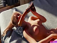 Horny 3D hentai girl plays with her gigantic dildo