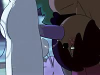 Hentai slut got its dick sucked and pleasured by tied-up girl